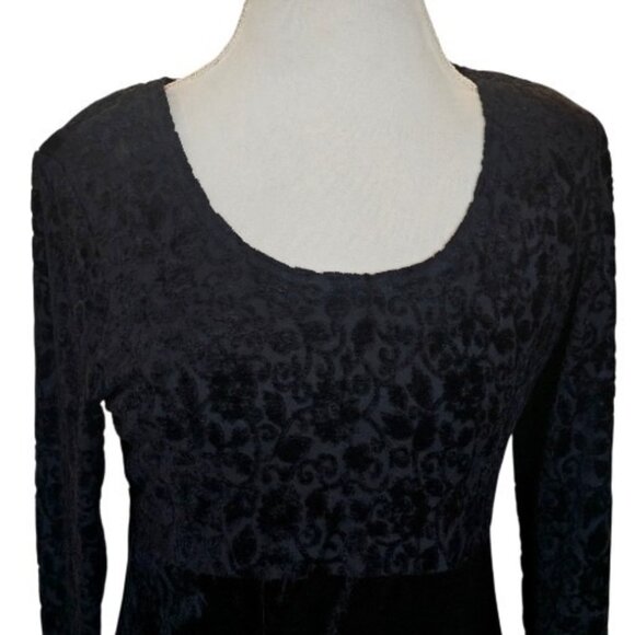 VTG 90s Black Velvet Long Dress‎ Midi To Maxi Longsleeve Gothic Sz L Stretchy - Picture 4 of 10